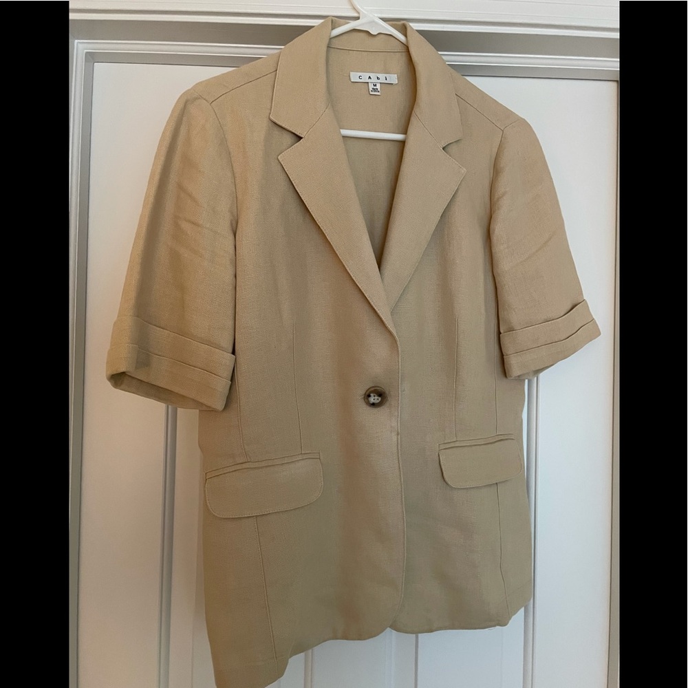 CABI - Light Cream quarter sleeve jacket -M Linen